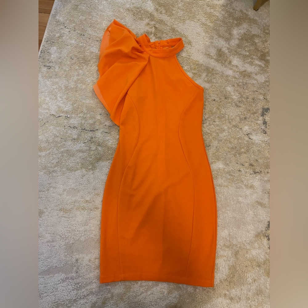 Orange Ruffle Shoulder Dress